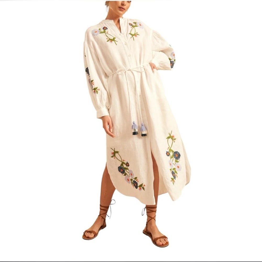 Hannah White Floral Embroidered Long Sleeve Dress